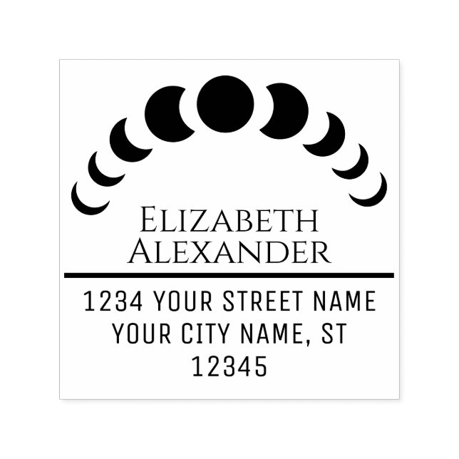 Carimbo Auto Entintado Fases da Lua Celestial Nome Endereço de Devolução  (Design)