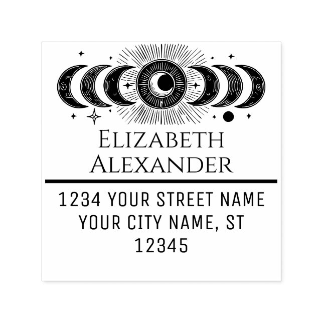 Carimbo Auto Entintado Fases da Lua Celestial Nome Endereço de Retorno #1 (Design)