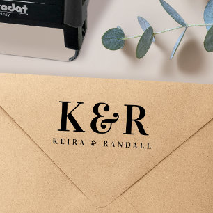 Carimbo Auto Entintado Favor de Casamento Moderno do Monograma de Casamen