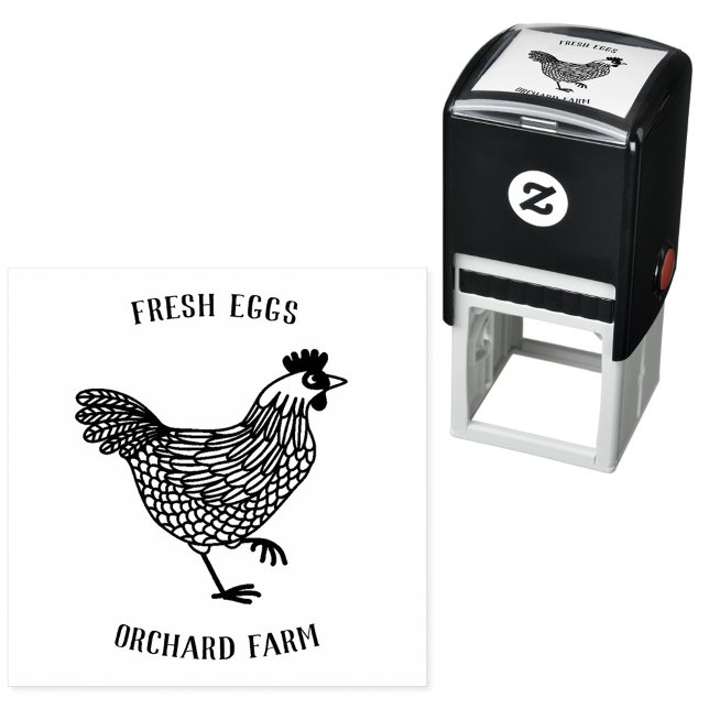 Carimbo Auto Entintado Fazenda Hen Ovo (Fresh Eggs custom text chicken hen self inking stamp ideal for farmers and poultry farms)