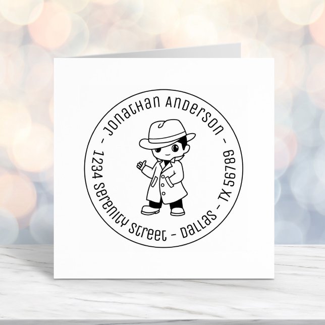 Carimbo Auto Entintado Fedora Hat Trench Man Round Address Self-inki (Criador carregado)