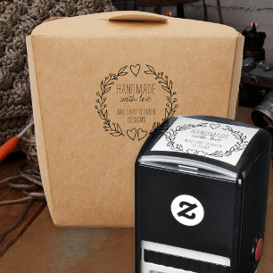 Carimbo Auto Entintado Feita à mão com amor Doodle Wreath Hearts Foliage