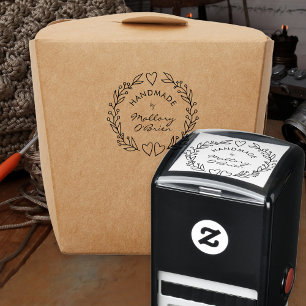 Carimbo Auto Entintado Feita à mão por Doodle Wreath do Coração Botânico