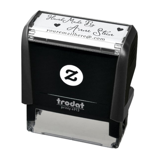 Carimbo Auto Entintado Feito à mão por (texto personalizado) + nome preto (Produto)