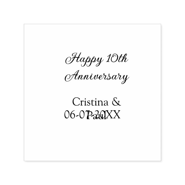 Carimbo Auto Entintado Feliz 10º aniversário, simples nome de casamento m (Design)