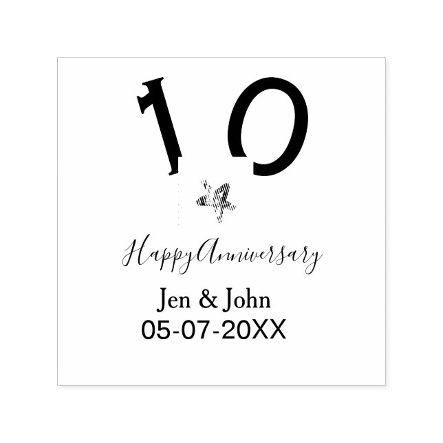 Carimbo Auto Entintado Feliz 10.º aniversário nome data cinza estrela de  (Design)