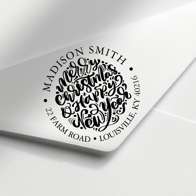 Carimbo Auto Entintado Feliz ano novo Feliz Natal Endereço de Devolução (Criador carregado)