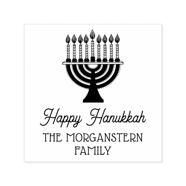 Carimbo Auto Entintado Feliz Hanukkah Chanukah Lit Menorá Nome da Família (Design)
