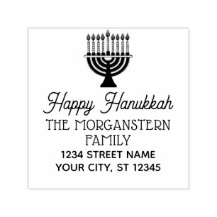 Carimbo Auto Entintado Feliz Hanukkah Chanukah Menorá Acesa Nome Endereço