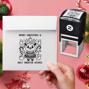Carimbo Auto Entintado Feliz Natal e Suéter Feio Deseja Reindee Bonita