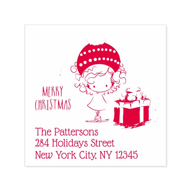 Carimbo Auto Entintado Feliz Natal Rapariga Presente Endereço de Regresso (Design)