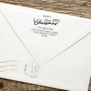 Carimbo Auto Entintado Feliz Natal - Simples Caligrafia Endereço de Devol