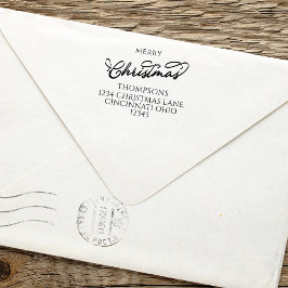 Carimbo Auto Entintado Feliz Natal - Simples Caligrafia Endereço de Devol