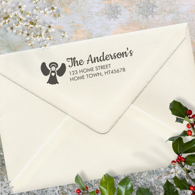 Carimbo Auto Entintado Feriados de Natal Nome do anjo Endereço de devoluç (Christmas Holidays Angel Name Return Address Self-inking Stamp)