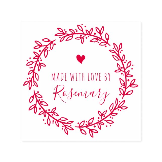 Carimbo Auto Entintado Ferida Botânica Vermelha Feita Com Amor Por (Design)