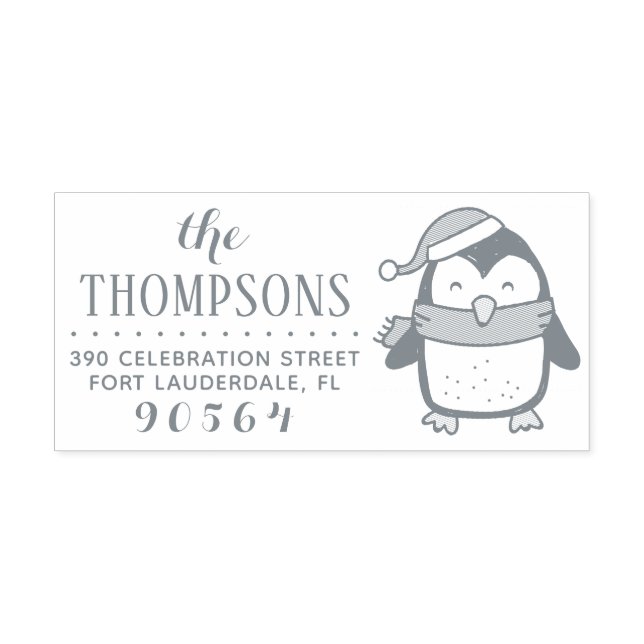 Carimbo Auto Entintado Festivo Pinguim Moderno Endereço de Regresso de Na (Design)