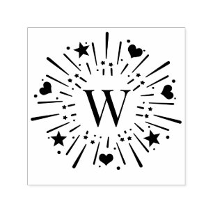 Carimbo Auto Entintado Fireworks Burst Stars Heart Center 1 Inicial #2