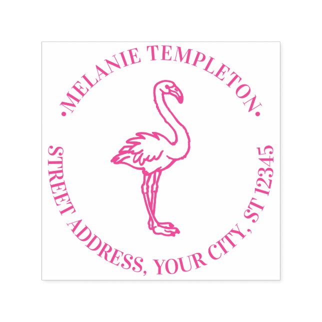 Carimbo Auto Entintado Flamingo em Pé Nome Endereço de Devolução (Design)