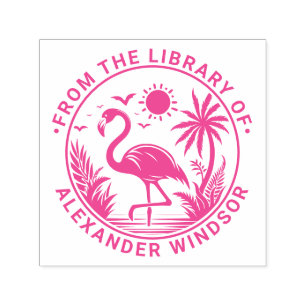 Carimbo Auto Entintado Flamingo Palmeiras Sol Biblioteca Nome do Livro