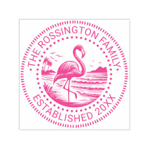Carimbo Auto Entintado Flamingo Rosa na Família de Água Nome Data Estd #2