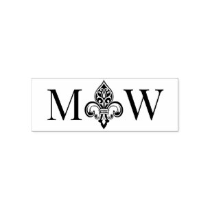 Carimbo Auto Entintado Fleur de Lis 26 Casal Casamento 2 Monograma Inicia