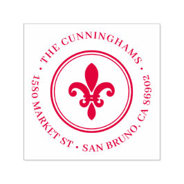 Carimbo Auto Entintado Fleur De Lis | Endereço de devolução Vintage Round