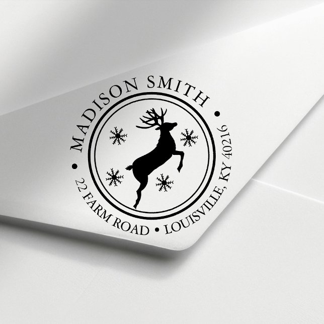 Carimbo Auto Entintado Floco de Neve de Renas Círculo de Endereço de Devo (Criador carregado)