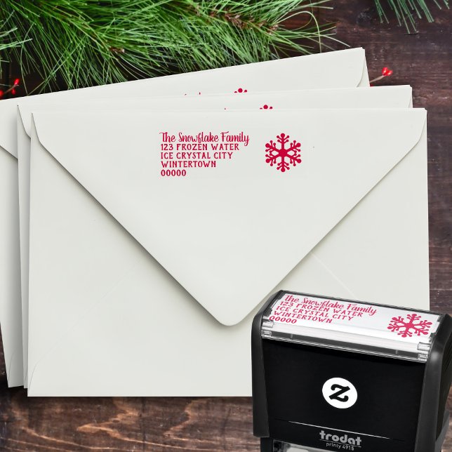 Carimbo Auto Entintado Floco de Neve Simples de Retorno de Natal (A classic Snowflake Return Address Self Inking stamp for all your holiday address stamping needs)