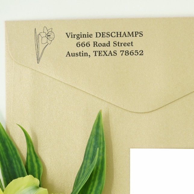 Carimbo Auto Entintado Flor de Arte de Linha Daffodil Botânica (Botanical Daffodil Self-inking Stamp)