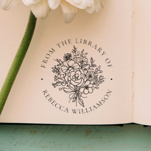 Carimbo Auto Entintado Florais doces Livro moderno "Da Biblioteca de"