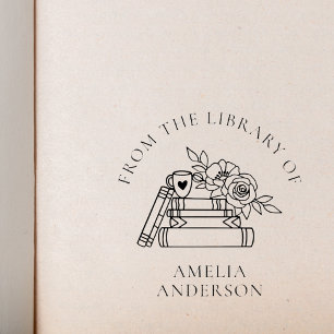 Carimbo Auto Entintado Floral da Biblioteca do Nome Personalizado