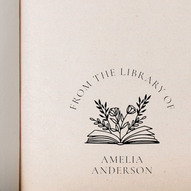 Carimbo Auto Entintado Floral da Biblioteca do Nome Personalizado (Criador carregado)