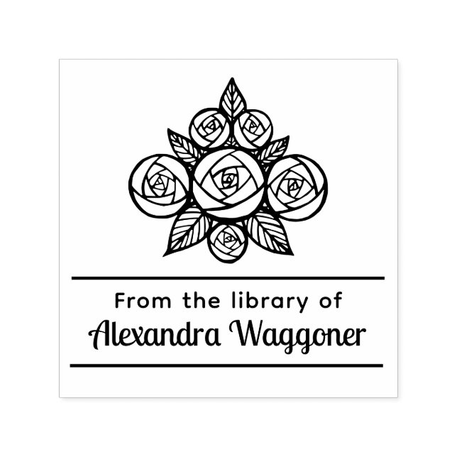 Carimbo Auto Entintado Floral Rose Bouquet "Da biblioteca de Monogramas" (Design)