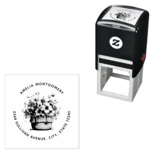 Carimbo Auto Entintado Flores em um Vaso Aconchegante Shabby Fofo Endereç