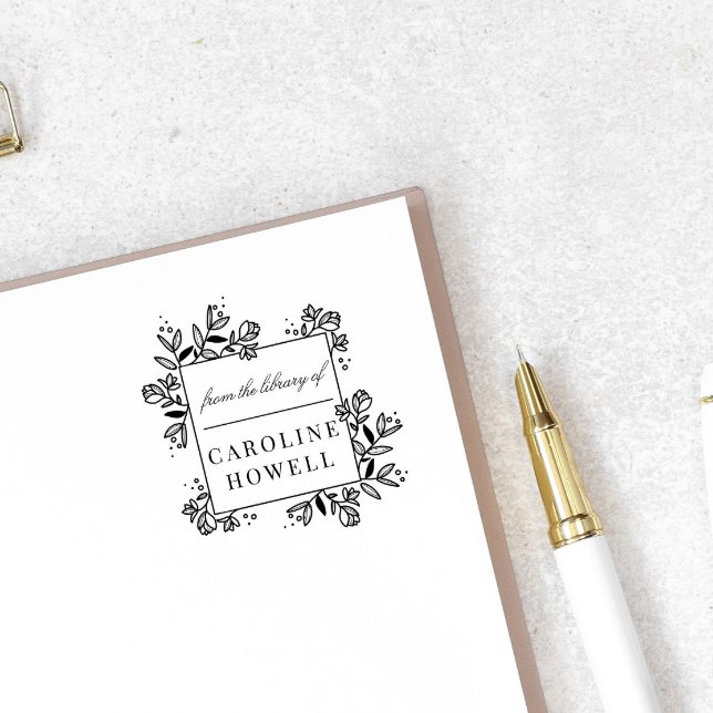 Carimbo Auto Entintado Flores Modernas Elegantes Da Biblioteca De (Criador carregado)