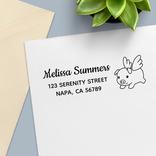 Carimbo Auto Entintado Flying Pig - Piglet with Wings Address (Criador carregado)