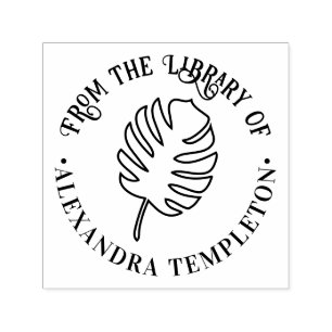 Carimbo Auto Entintado Folha de Monstera B Da Biblioteca do Nome do Livro