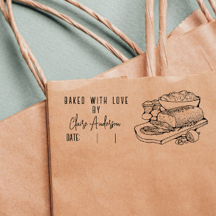 Carimbo Auto Entintado Folha de Nome Personalizado Pão Data Feita Com Amo