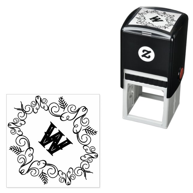 Carimbo Auto Entintado Folhagem Festiva Arte Deco Monograma Feriado Vinta (In Situ)