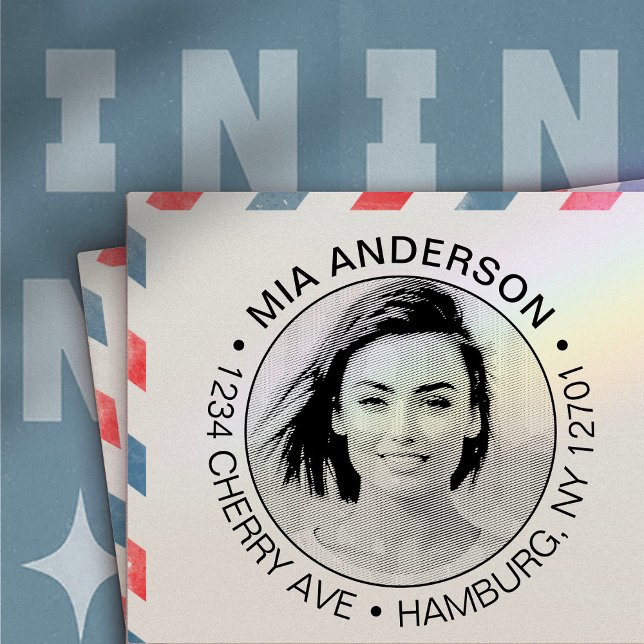 Carimbo Auto Entintado Foto personalizada, nome e endereço de devolução (Criador carregado)