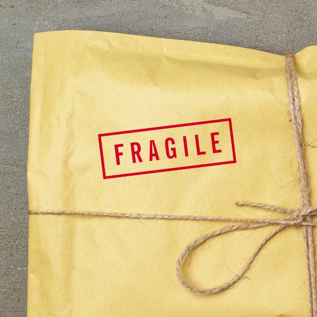 Carimbo Auto Entintado Frágil Vermelho Bold de Borda Simples (Criador carregado)