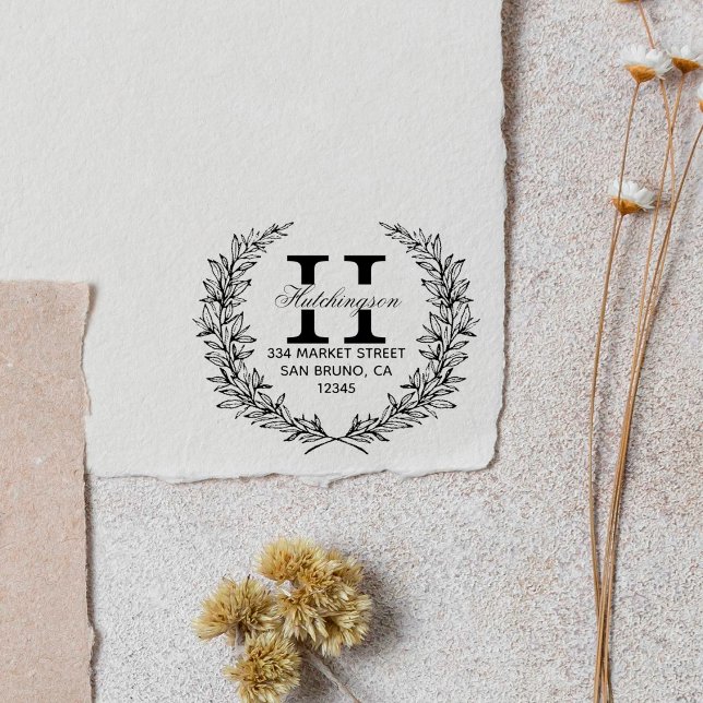 Carimbo Auto Entintado Fraqueza Floral, desenhada à Mão Verde | Endereço  (Criador carregado)