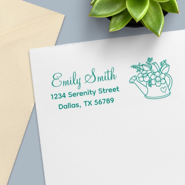 Carimbo Auto Entintado Garden Watering Can com Endereço das Flores (Criador carregado)