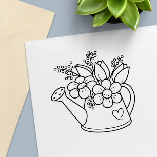 Carimbo Auto Entintado Garden Watering Can com Flores