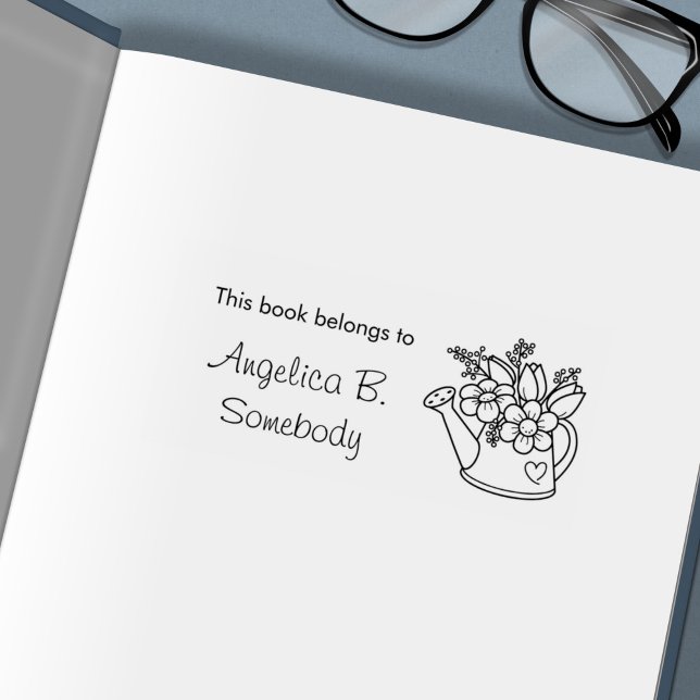 Carimbo Auto Entintado Garden Watering Can com Flores Bookplate (Criador carregado)