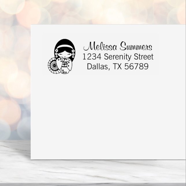 Carimbo Auto Entintado Garota Guarda-chuvas Japonesa no Endereço Kimono (Criador carregado)