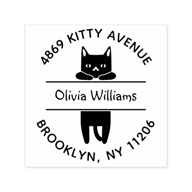 Carimbo Auto Entintado Gatinho Preto Cinto Gato Cartoon Arredondado Ender (Design)