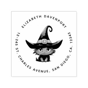 Carimbo Auto Entintado Gato de Magia Bonita Vestindo o endereço de chapéu