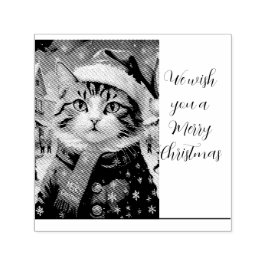 Carimbo Auto Entintado Gato de Natal Festivo com Chapéu de Papai Noel