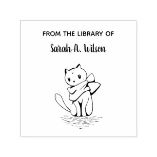Carimbo Auto Entintado Gato Elegante Da Biblioteca Personalizada
